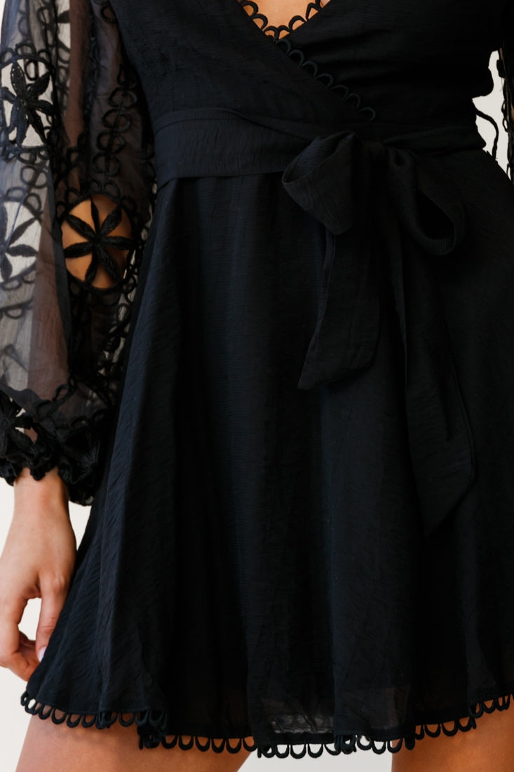 Dali Embroidered Chiffon Balloon Sleeve Dress Black by Selfie Leslie