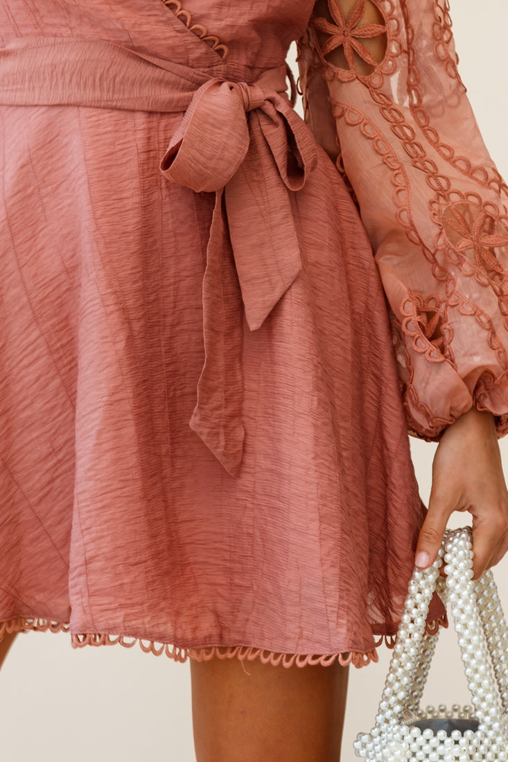 Dali Embroidered Chiffon Balloon Sleeve Dress Rose by Selfie Leslie