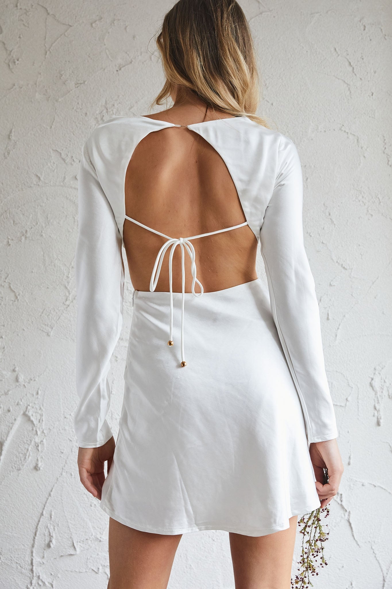 strapless open back dress Northern Lights Long Sleeve Open Back Satin Mini Dress Ivory– Selfie Leslie