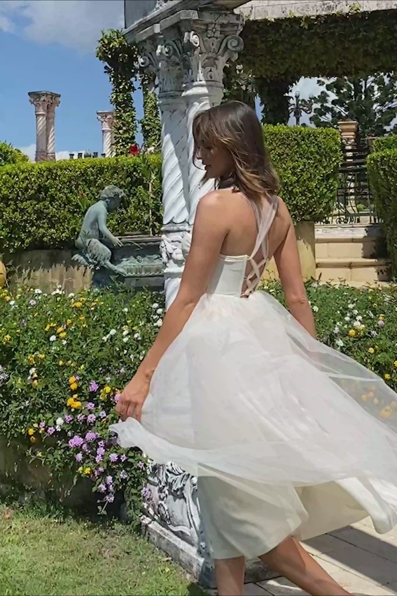 Surreal Lace-Up Back Tulle Midi Dress Butter | Selfie Leslie