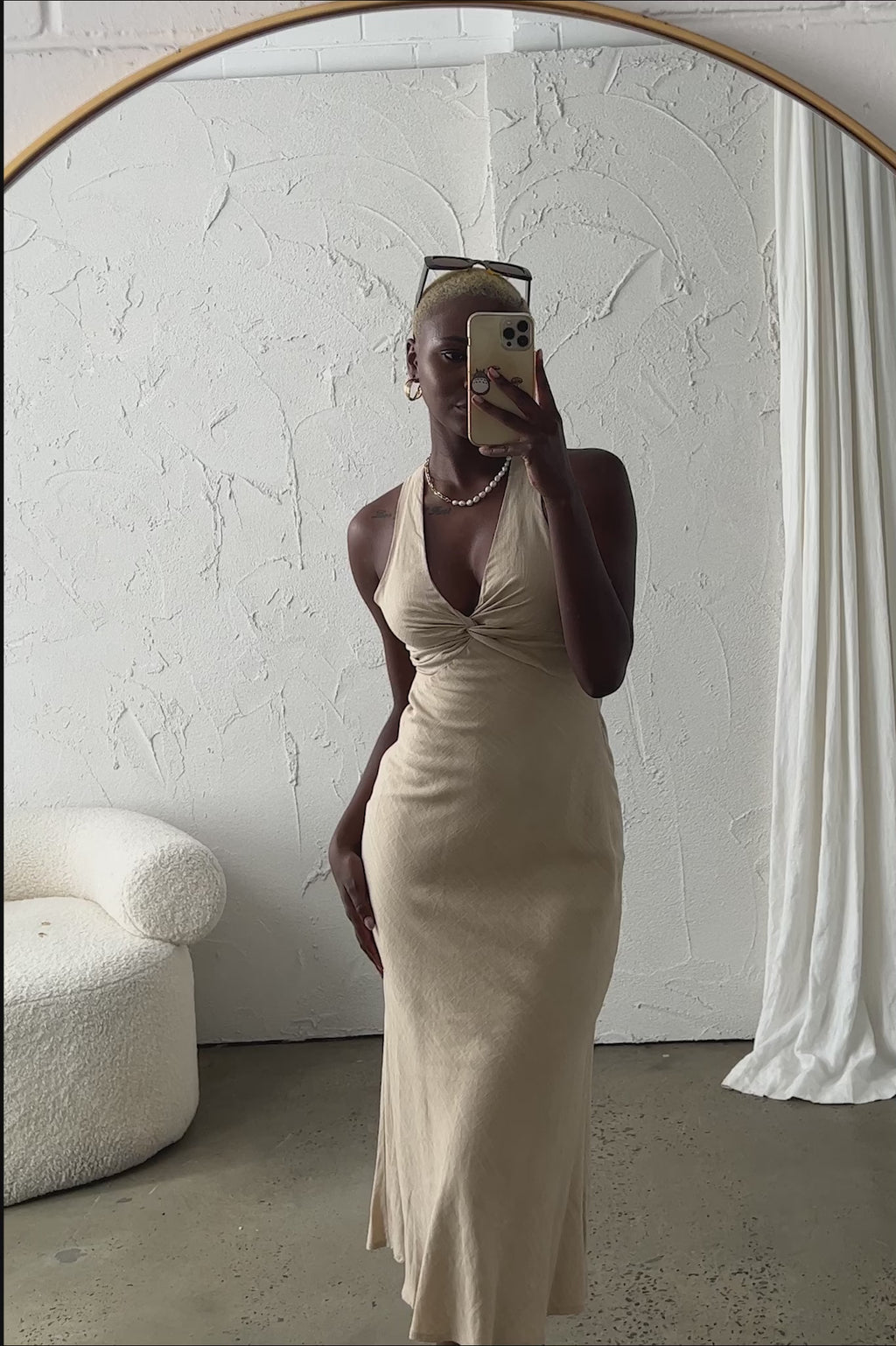 Coastal Charm Twist Back Maxi Dress Oat