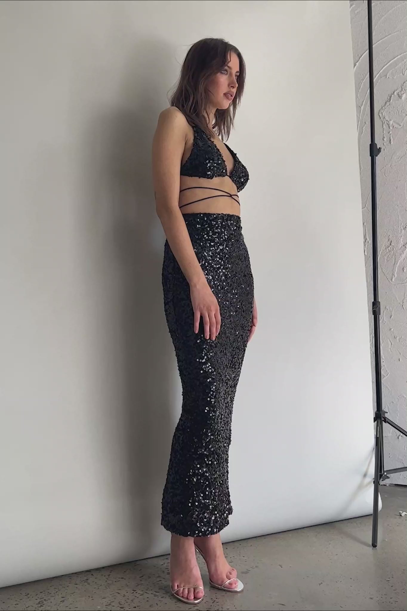 Zefa Sequin Midi Skirt Black