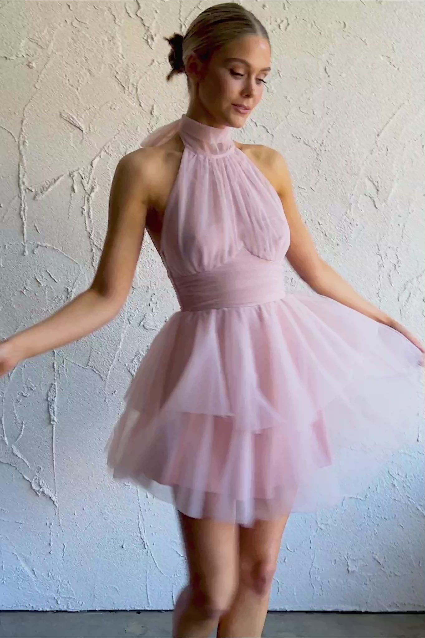 Andria Halterneck Tulle Mini Dress Blush