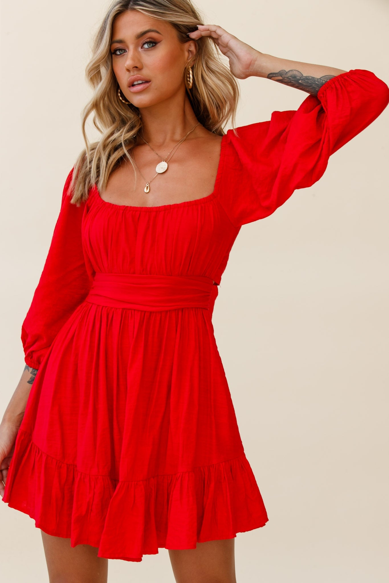 Abby Off-Shoulder Tie-Up Back Dress Red by Selfie Leslie