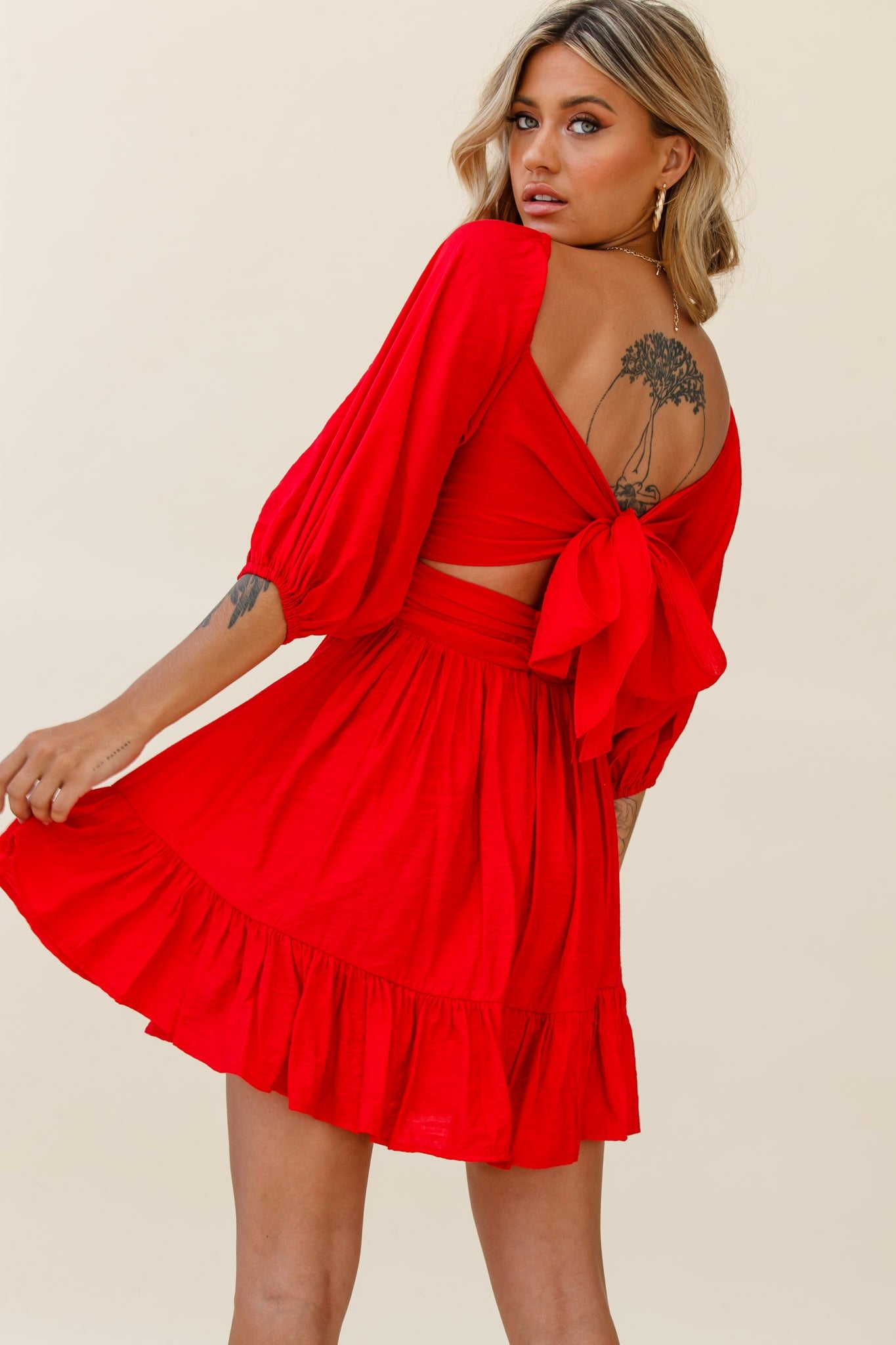 Abby Off-Shoulder Tie-Up Back Dress Red by Selfie Leslie