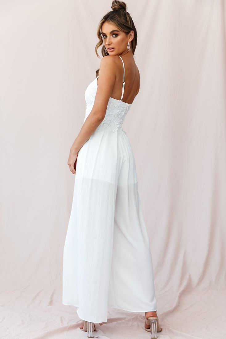 Ada Appliqué Embroidery Bust Wide Leg Jumpsuit White by Selfie Leslie