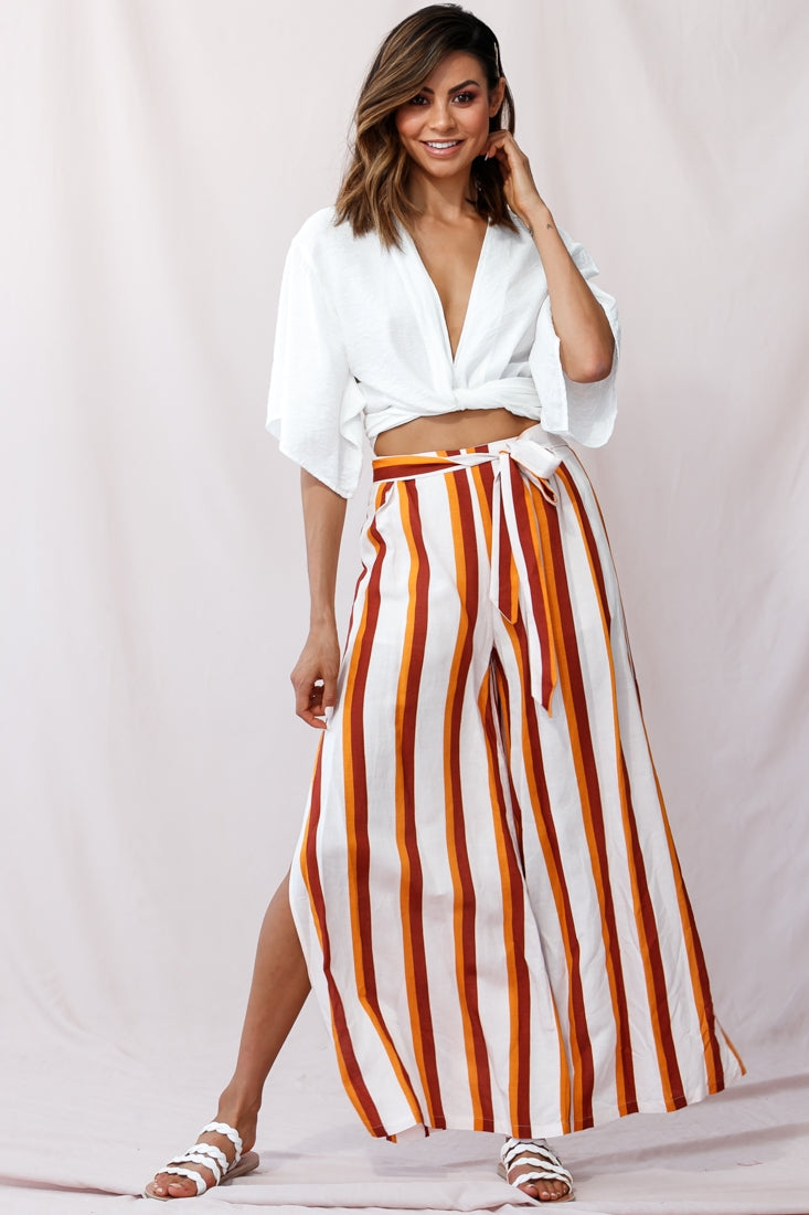 Aruba Wide Leg Side Split Pants Mustard/Brick by Selfie Leslie