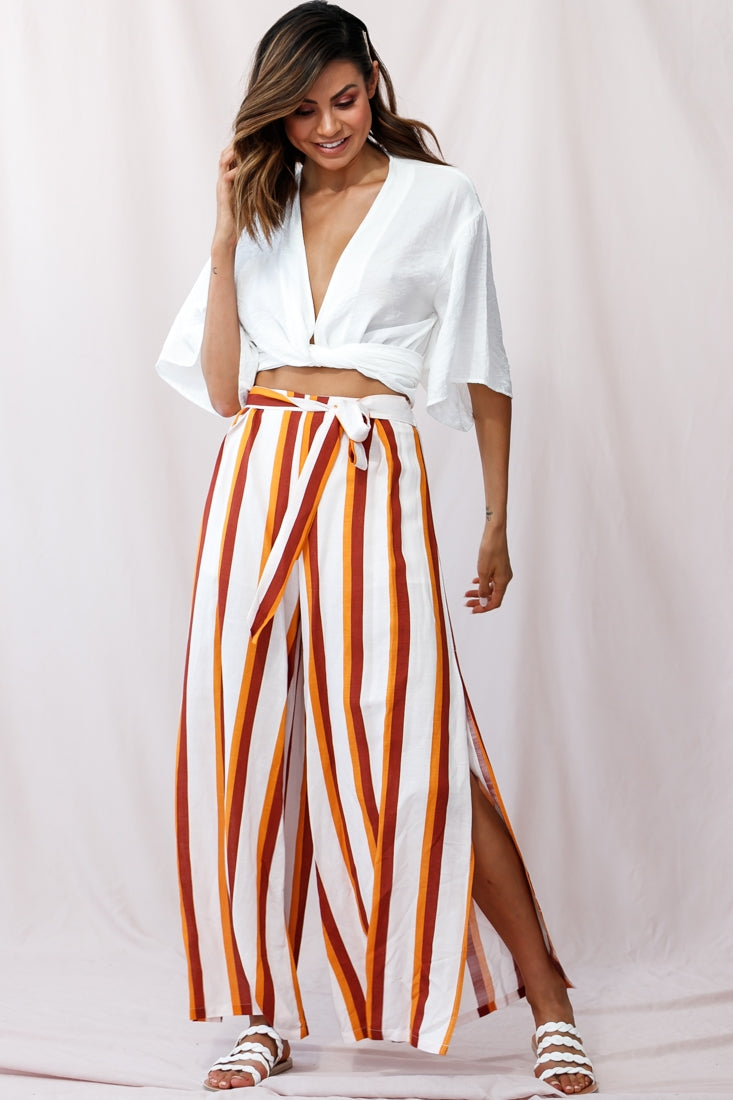 Aruba Wide Leg Side Split Pants Mustard/Brick by Selfie Leslie