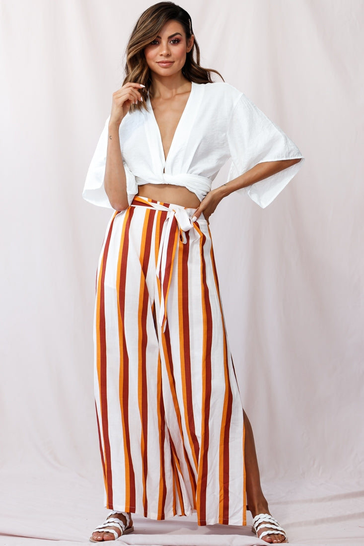 Aruba Wide Leg Side Split Pants Mustard/Brick by Selfie Leslie