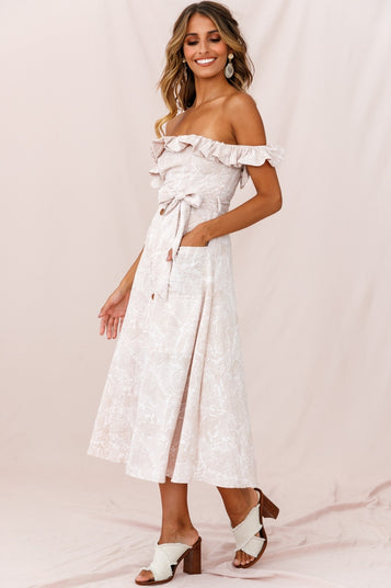 Matisse Off-Shoulder Placket Dress Sage Pattern