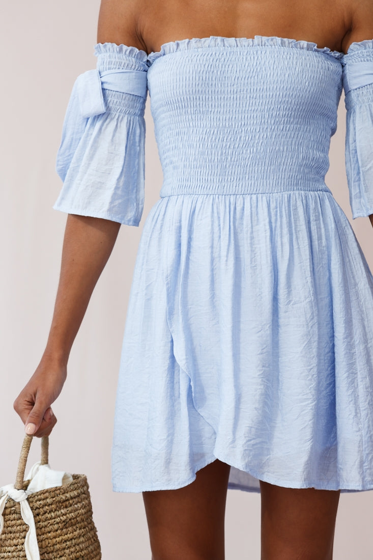 Eva Babydoll Off-The-Shoulder Dress Steel Blue by Selfie Leslie