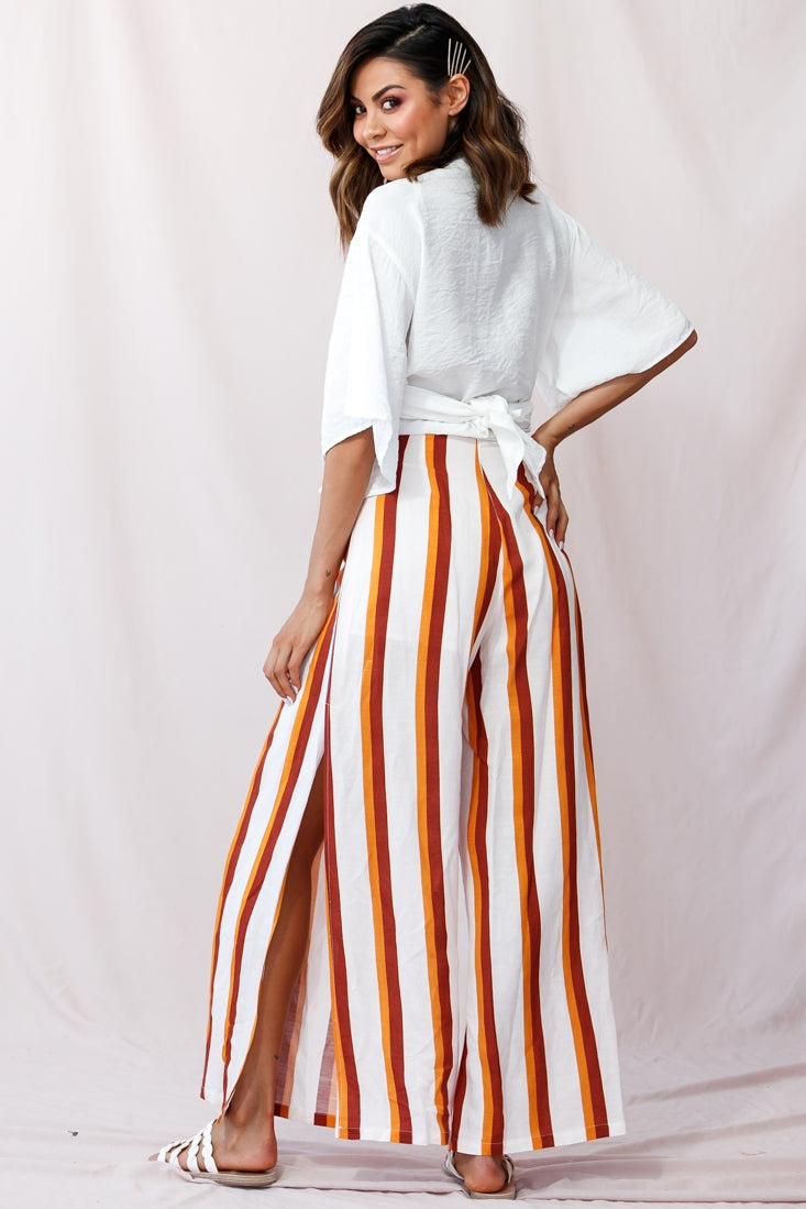Aruba Wide Leg Side Split Pants Mustard/Brick by Selfie Leslie