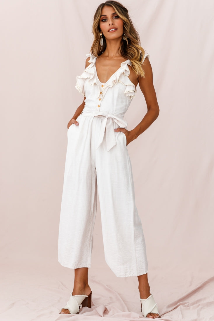 Danube Belted Waist Jumpsuit Beige by Selfie Leslie