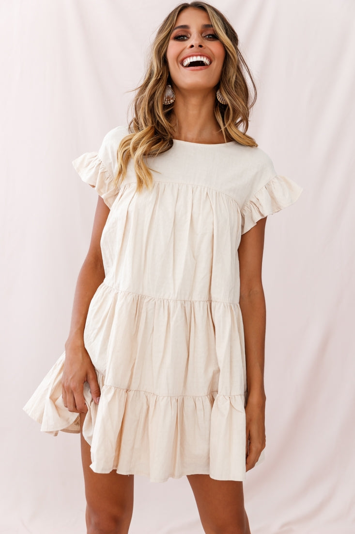 beige smock dresses Baltic Born Womens Lainey Smocked Dotted Midi Dress | Beige