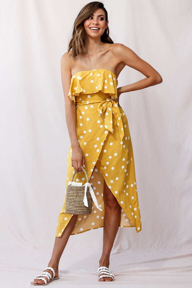 Hamilton Bandeau Midi Wrap Dress Mustard by Selfie Leslie