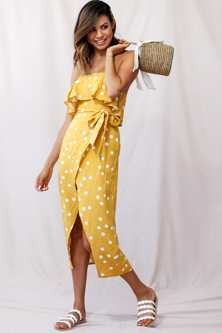 Hamilton Bandeau Midi Wrap Dress Mustard by Selfie Leslie