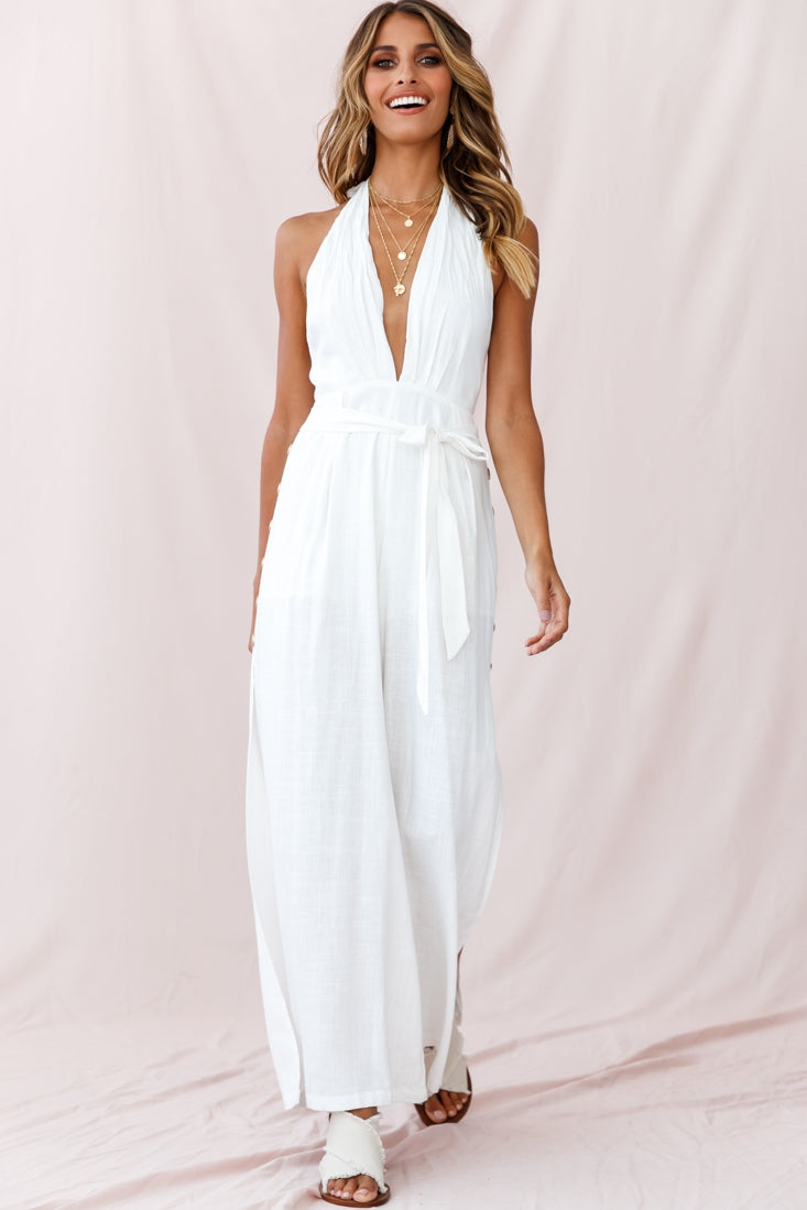 Aruba Wide Leg Halterneck Jumpsuit White by Selfie Leslie