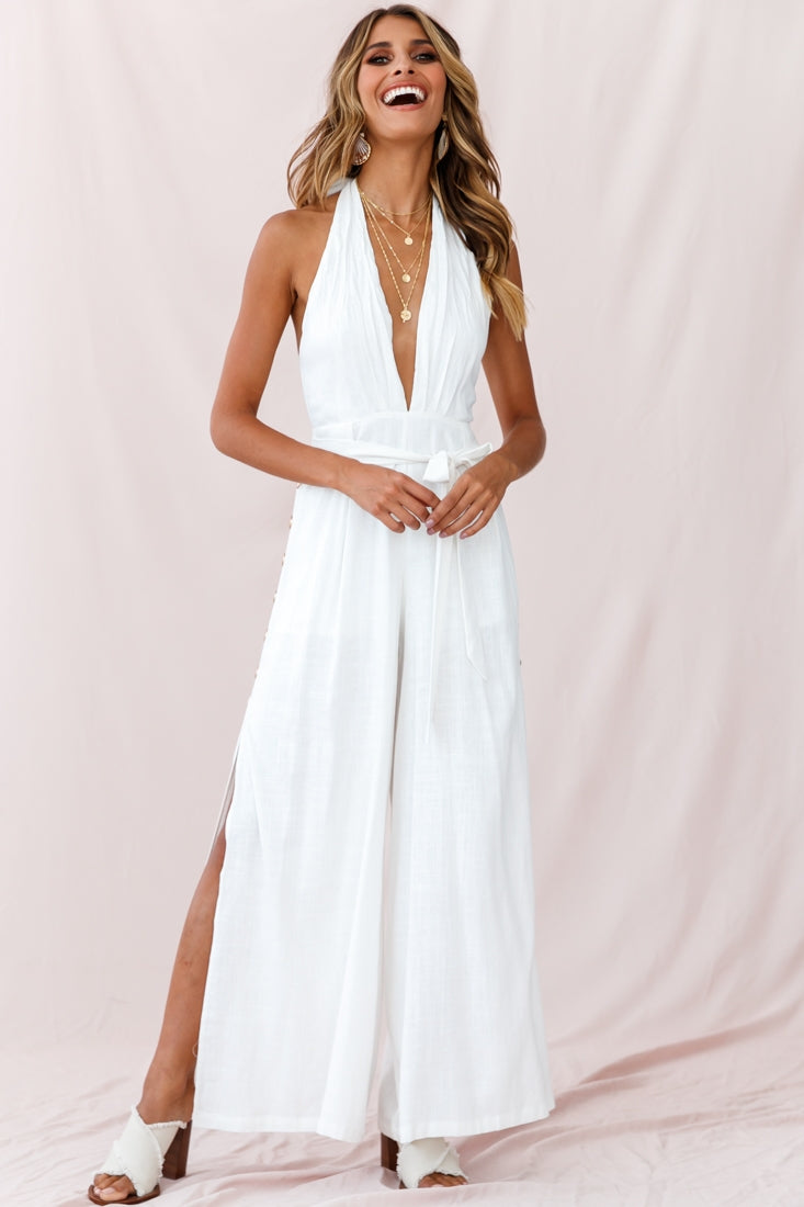 Aruba Wide Leg Halterneck Jumpsuit White by Selfie Leslie