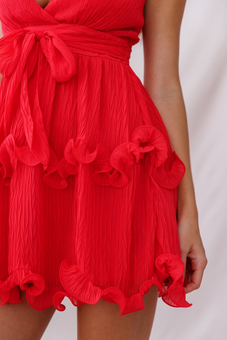 Greta Cami Strap Frill Chiffon Dress Red by Selfie Leslie