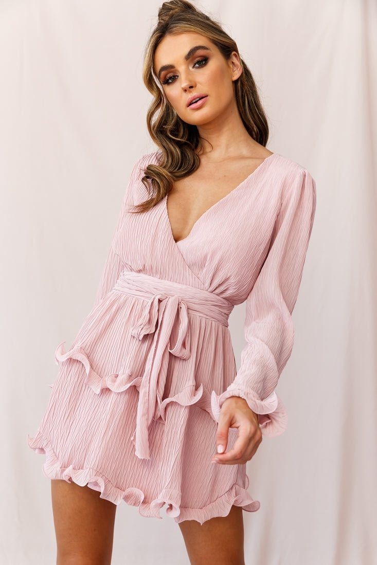 Greta Tiered Ruffle Chiffon Dress Blush by Selfie Leslie