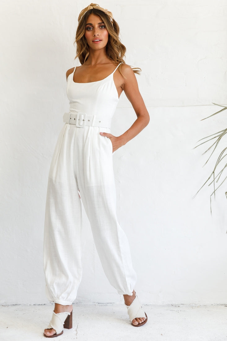 Santa Barbara Cuffed Hem Belted Jumpsuit White by Selfie Leslie
