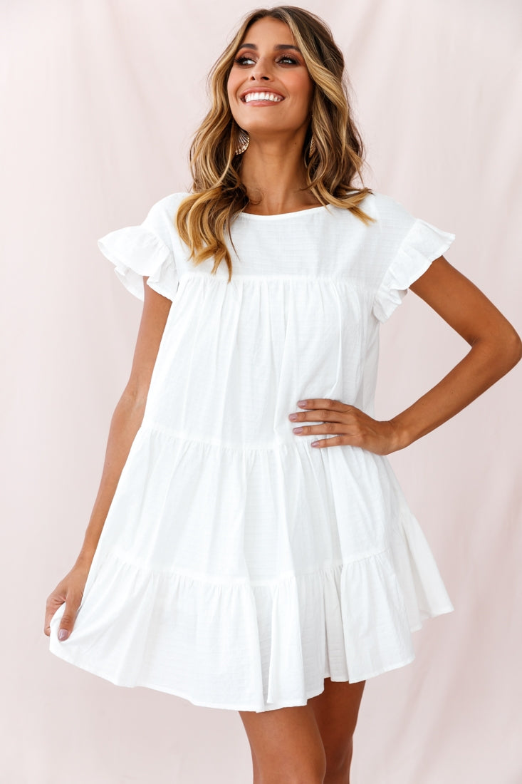 Hyacinth Ruffle Sleeve Smock Dress White Selfie Leslie Hyacinth Ruffle Sleeve Smock Dress White Selfie Leslie