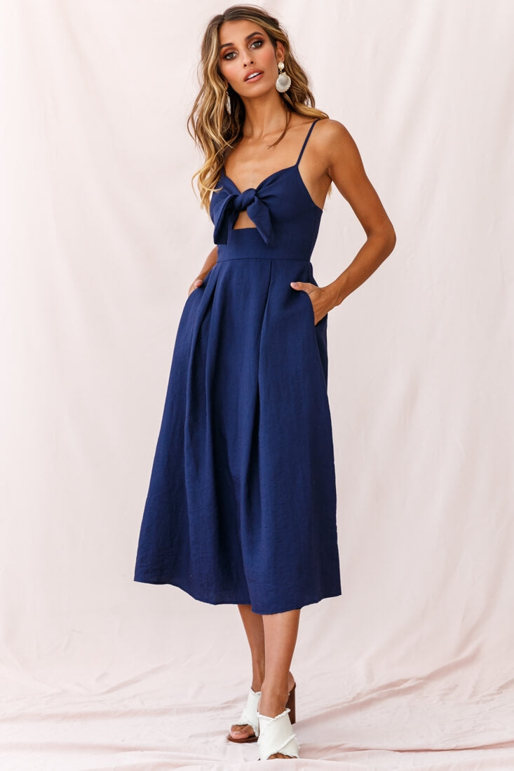 Hope Tie-Knot Bust Midi Dress Navy by Selfie Leslie
