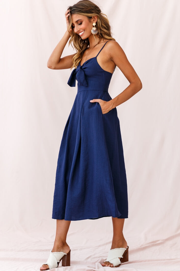 Hope Tie-Knot Bust Midi Dress Navy by Selfie Leslie