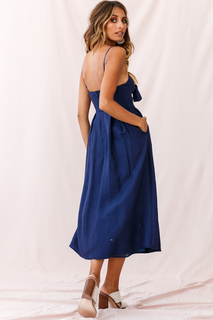 Hope Tie-Knot Bust Midi Dress Navy by Selfie Leslie