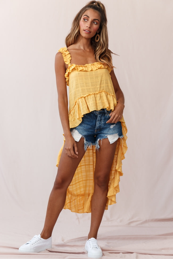Jacinta High-Low Ruffle Strap Top Mustard by Selfie Leslie