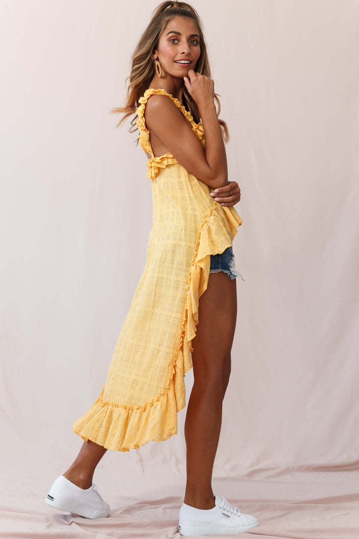 Jacinta High-Low Ruffle Strap Top Mustard by Selfie Leslie