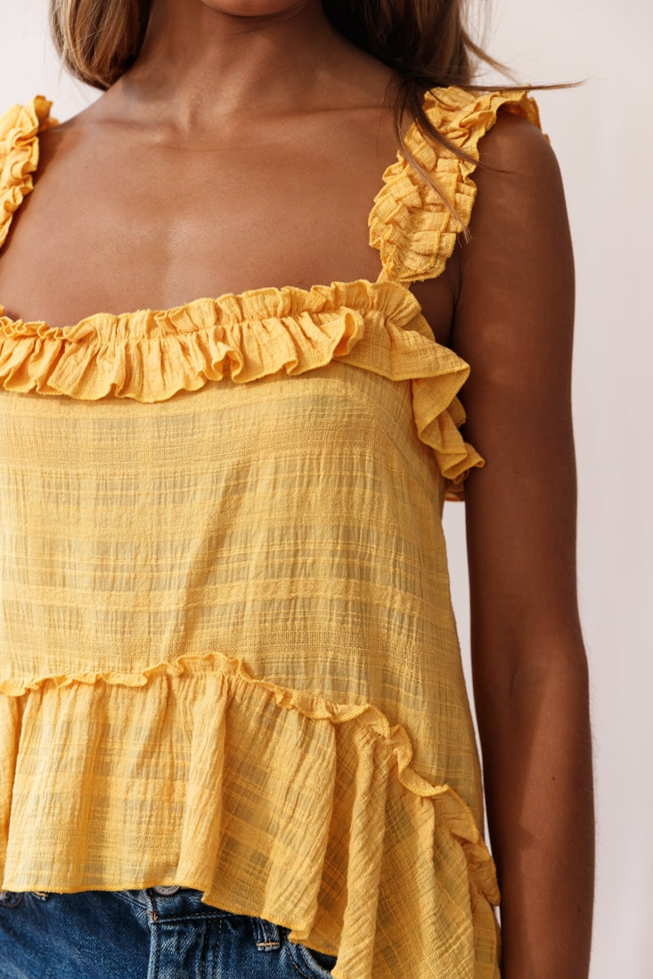 Jacinta High-Low Ruffle Strap Top Mustard by Selfie Leslie