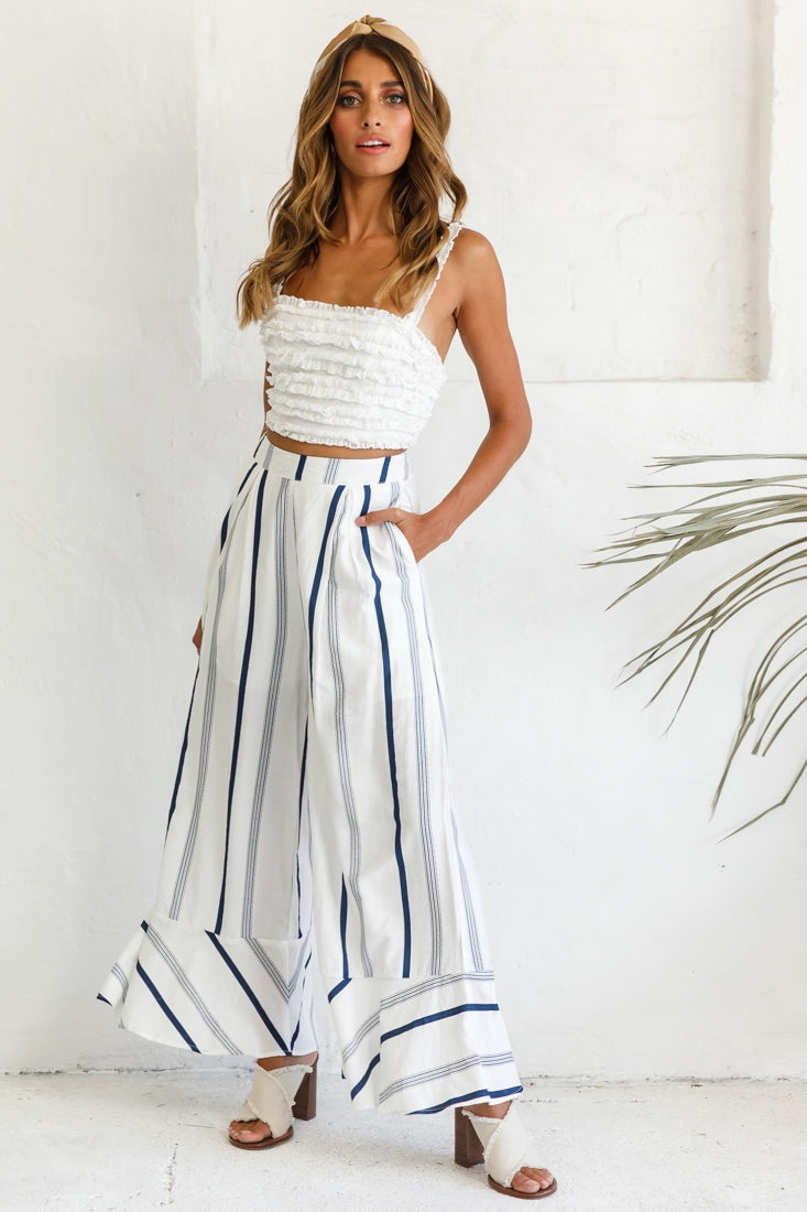 Hermosa Wide Leg Pocket Pants Stripe Print Navy by Selfie Leslie