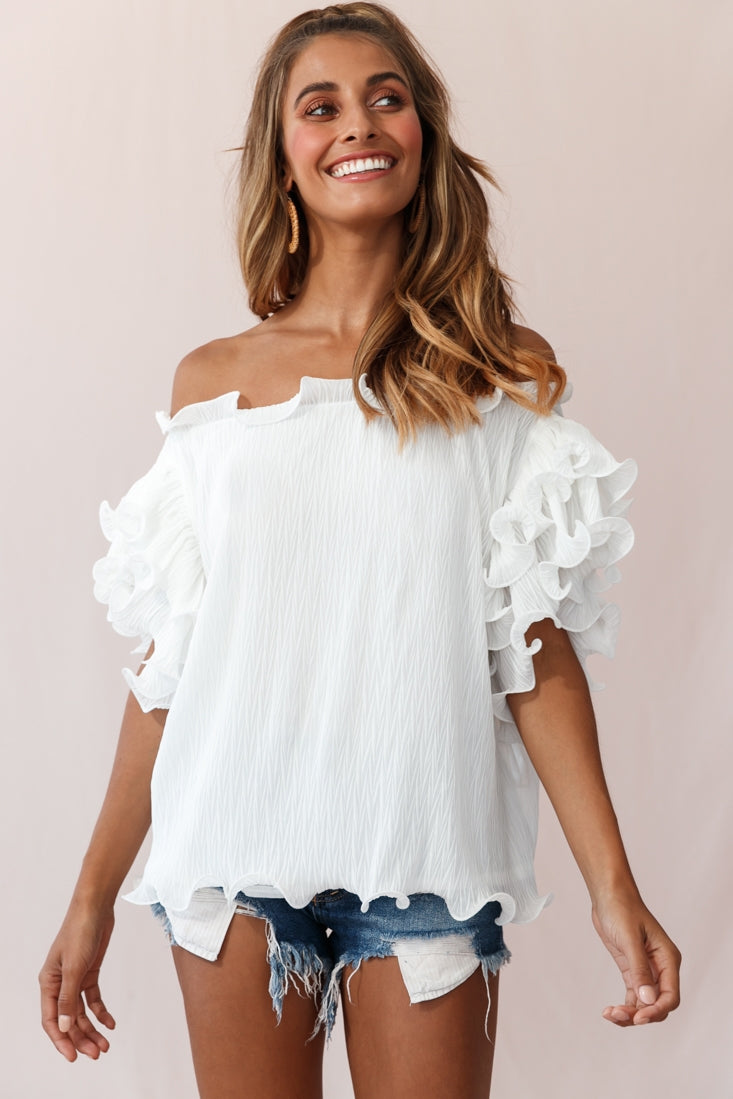 Miranda Ruffle Sleeve Top White by Selfie Leslie