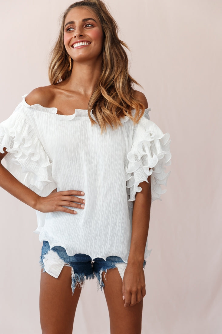 Miranda Ruffle Sleeve Top White by Selfie Leslie