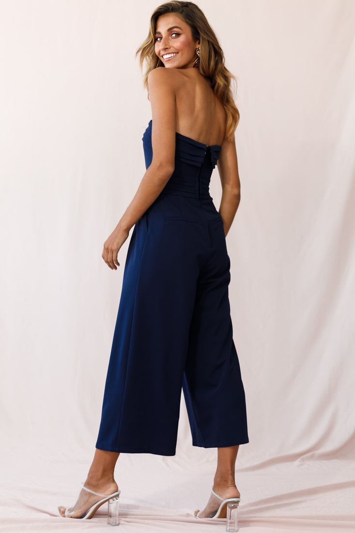 Chosen Strapless Wide Leg Jumpsuit Navy by Selfie Leslie