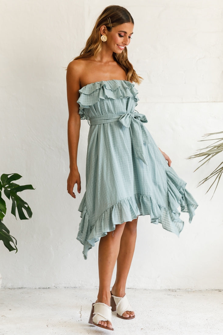 Miffy Double Frill Strapless Midi Dress Sage by Selfie Leslie