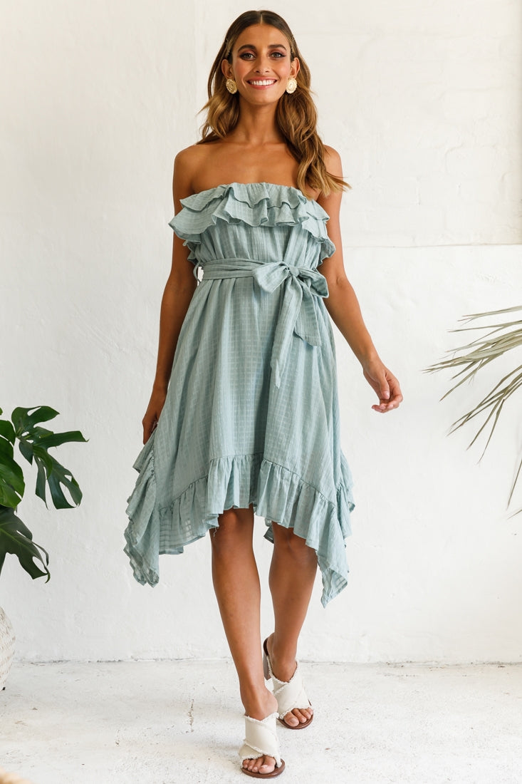 Miffy Double Frill Strapless Midi Dress Sage by Selfie Leslie