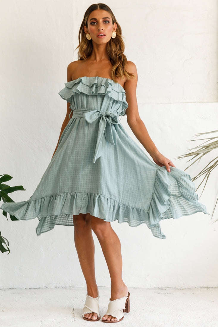 Miffy Double Frill Strapless Midi Dress Sage by Selfie Leslie
