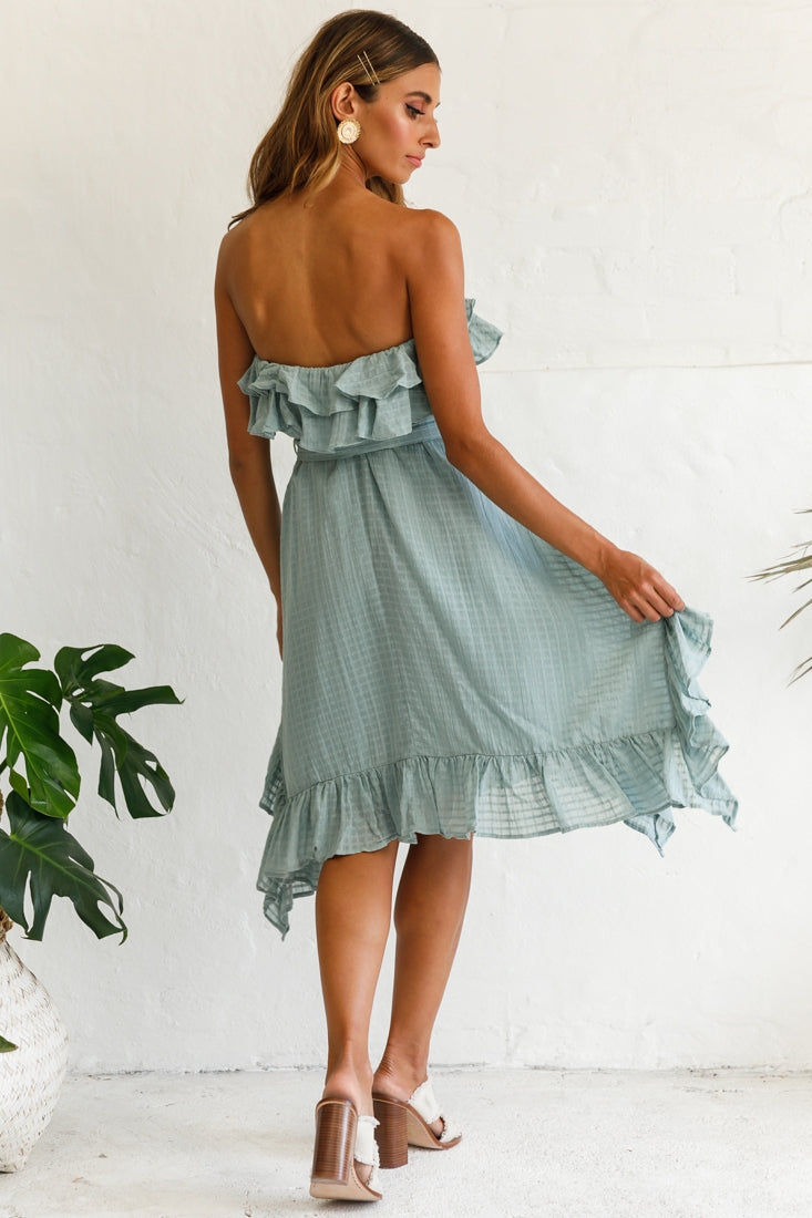 Miffy Double Frill Strapless Midi Dress Sage by Selfie Leslie