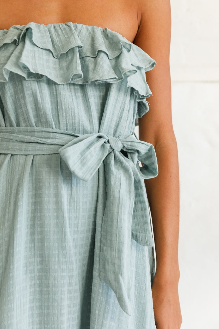 Miffy Double Frill Strapless Midi Dress Sage by Selfie Leslie