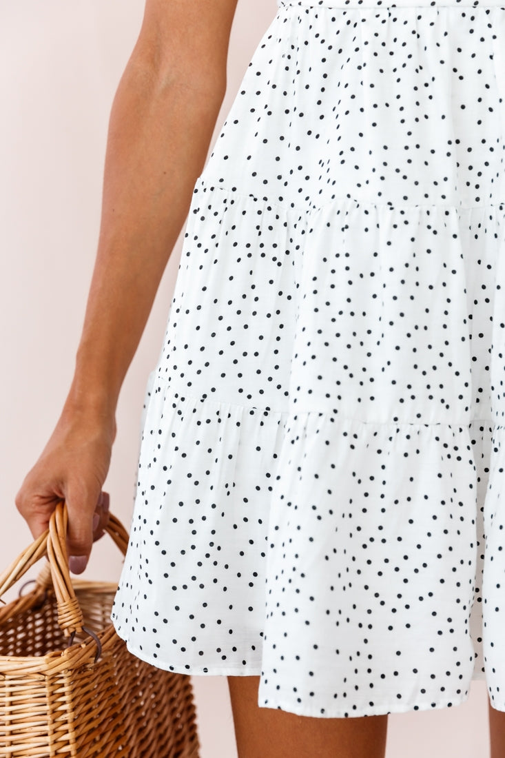 Allegra Fluted Hem Lace-Up Back Dress Spot Print White by Selfie Leslie