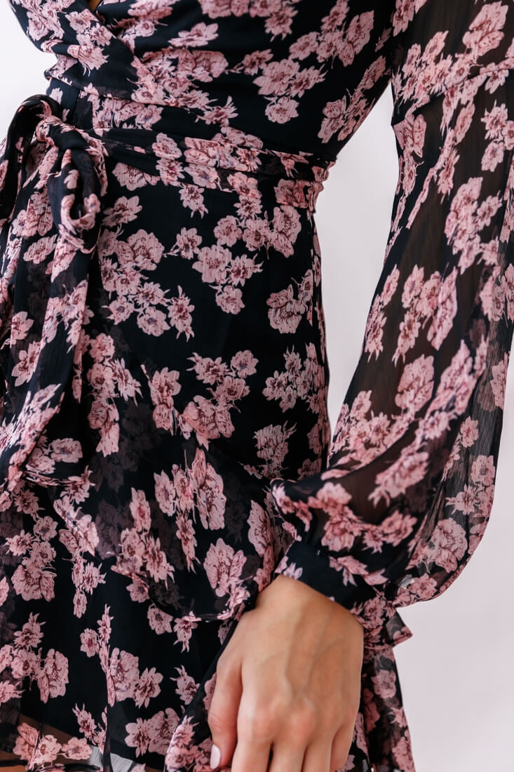 Kerry Layered Balloon Sleeve Dress Black/Pink by Selfie Leslie