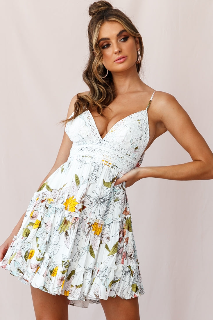 Sanctuary Appliqué Bust Tie-Knot Back Dress Floral Print White by Selfie Leslie