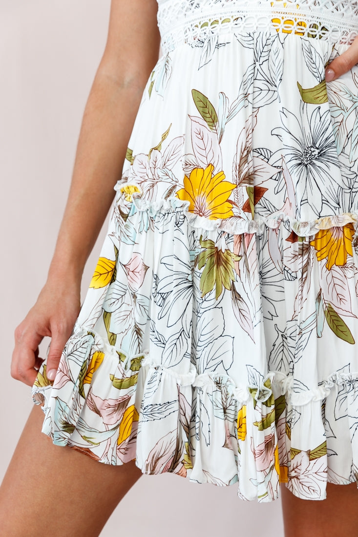 Sanctuary Appliqué Bust Tie-Knot Back Dress Floral Print White by Selfie Leslie
