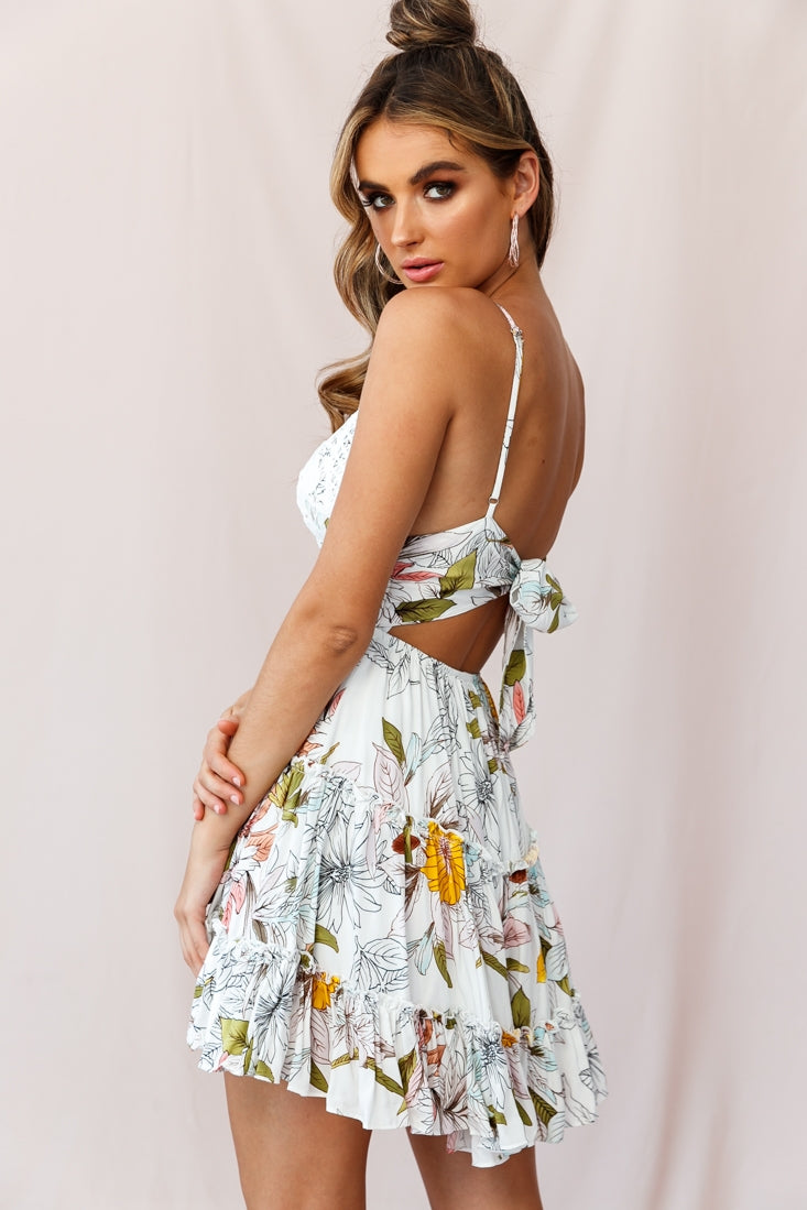 Sanctuary Appliqué Bust Tie-Knot Back Dress Floral Print White by Selfie Leslie