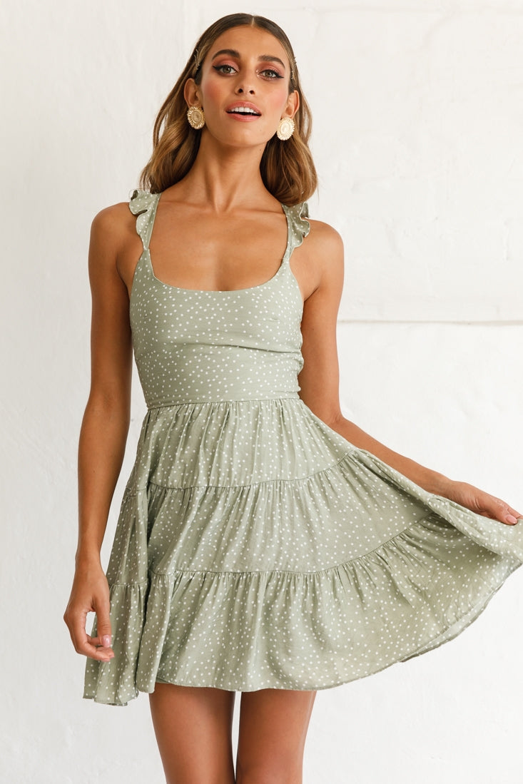 Allegra Fluted Hem Lace-Up Back Dress Olive by Selfie Leslie