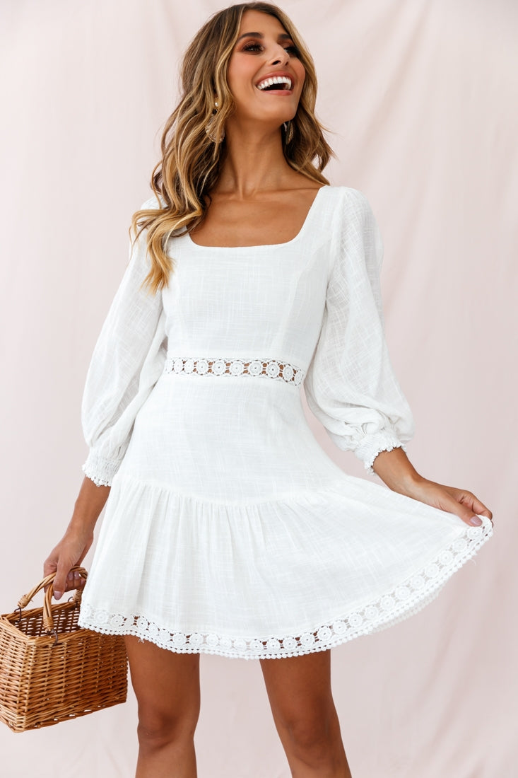 Sweetheart Corset-Back Lantern Sleeve Dress White by Selfie Leslie