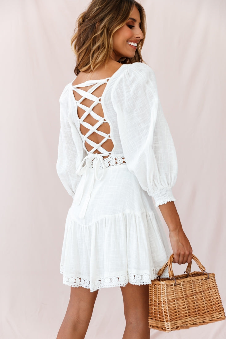 Sweetheart Corset-Back Lantern Sleeve Dress White by Selfie Leslie