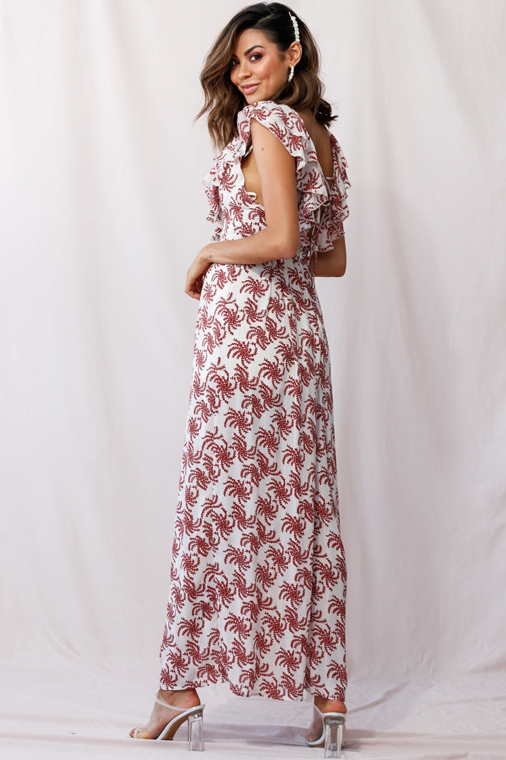 Marcia Ruffle Strap Wide Leg Jumpsuit Floral Print Beige by Selfie Leslie